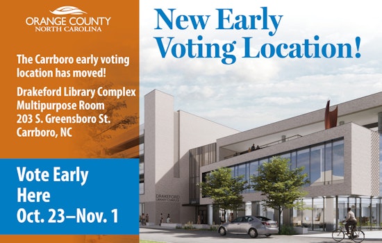 Carrboro Announces New Early Voting Site at Drakeford Library Complex Ahead of Elections