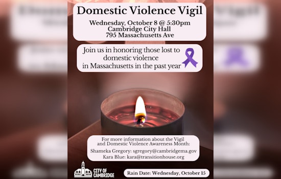 Cambridge and Transition House to Honor Victims at Annual Domestic Violence Vigil on October 8