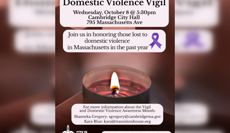 Cambridge and Transition House to Honor Victims at Annual Domestic Violence Vigil on October 8