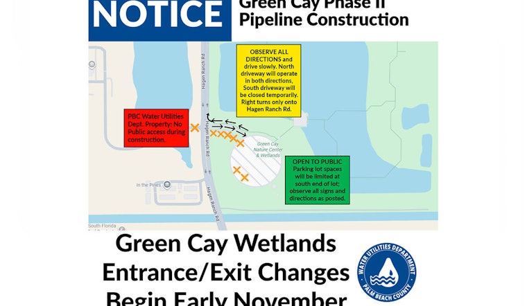 Construction at Green Cay Nature Center Prompts Parking Adjustments and Traffic Delays in Palm Beach County