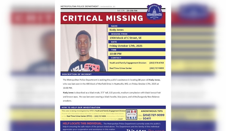 DC Police Issue Critical Alert for Missing 14-Year-Old Kody Jones in Hyattsville, MD; Public Urged to Help