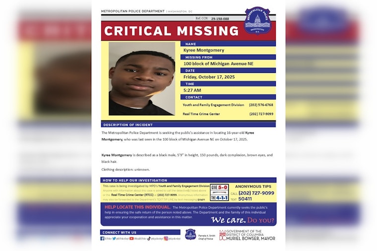 DC Police Seek Help Locating Missing 16-Year-Old Kyree Montgomery in Northeast Washington