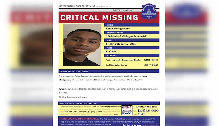 DC Police Seek Help Locating Missing 16-Year-Old Kyree Montgomery in Northeast Washington