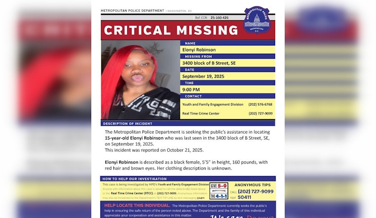 DC Police Seek Public Help in Urgent Search for Missing 15-Year-Old Elonyi Robinson