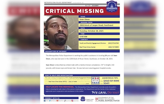 DC Police Seek Public's Help to Find Missing 24-Year-Old Sean Dixon Last Seen in Southeast Washington