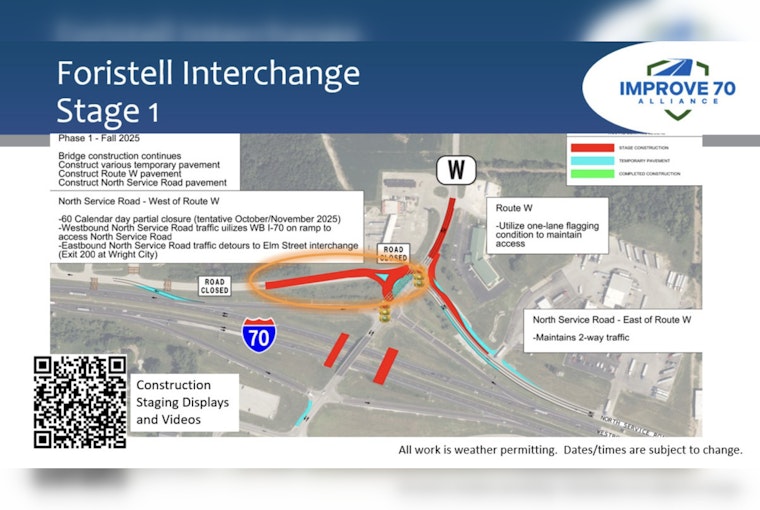Foristell Commuters Alerted to North Service Road Closure for I-70 Improvement Works