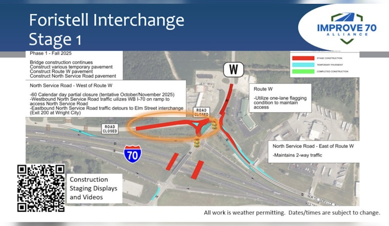 Foristell Commuters Alerted to North Service Road Closure for I-70 Improvement Works