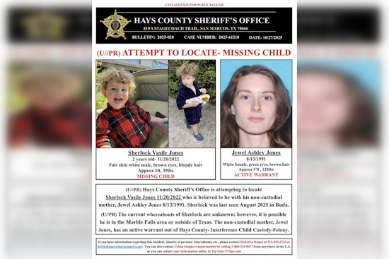 Hays County Sheriff's Office Ramps Up Search for Missing 2-Year-Old in Buda, Mother Wanted on Felony Charge