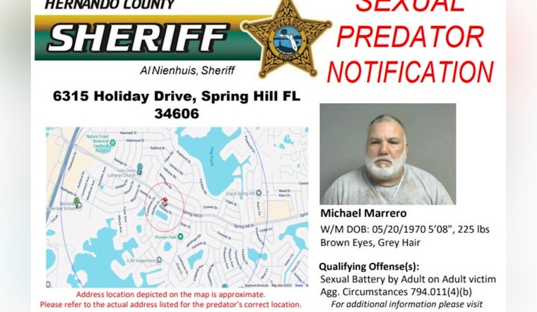 Hernando County Sheriff's Office Alerts Public About Sexual Predator's Address Change