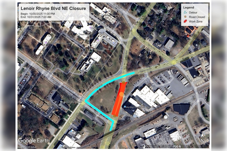 Hickory's Lenoir Rhyne Blvd NE Closed Overnight for Traffic Signal Work; Detours in Place