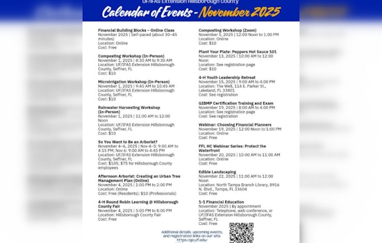 Hillsborough County Extension Service Unveils November Educational Courses on Sustainability and Financial Planning