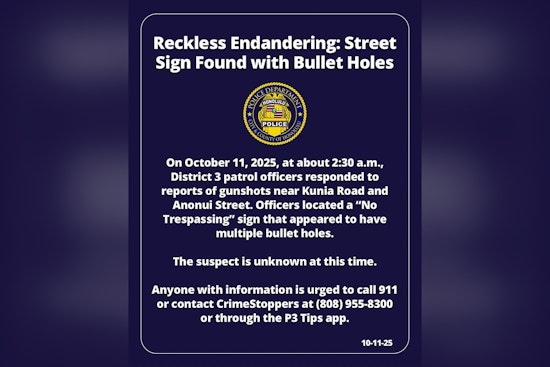 Honolulu Police Investigate Reckless Gunfire on Kunia Road as They Seek Public's Help to Identify Perpetrator
