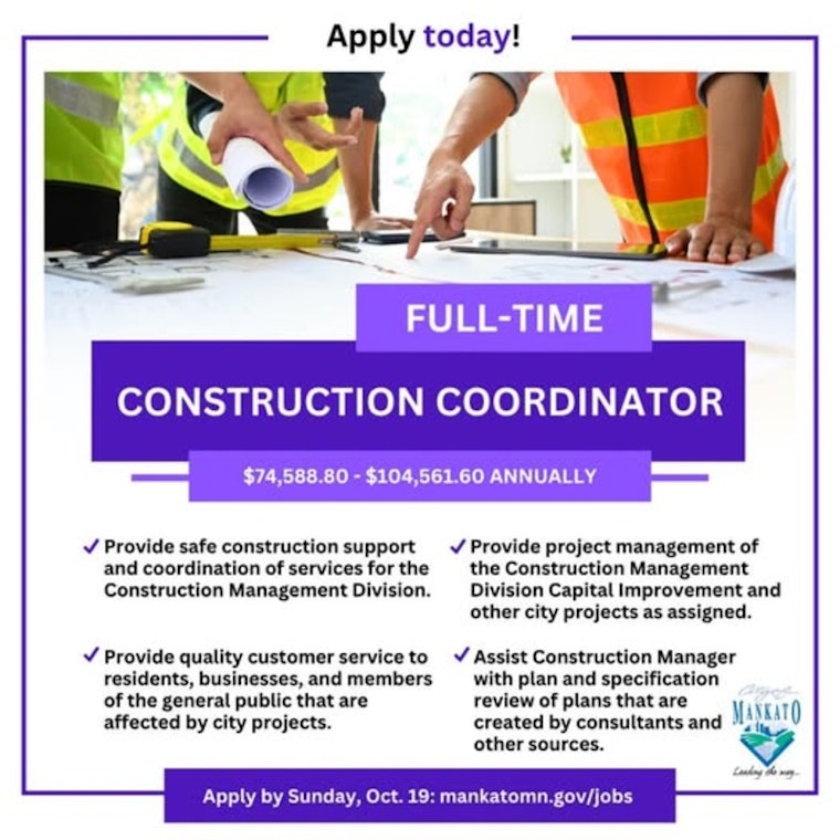 City of Mankato Seeks Construction Coordinator for Key Urban Development Role