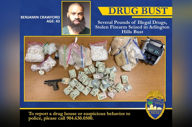 Jacksonville Sheriff's Office Seizes Drugs and Stolen Firearm as Suspect Faces Multiple Charges
