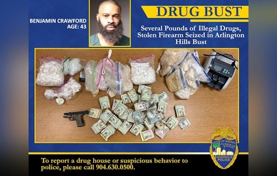 Jacksonville Sheriff's Office Seizes Drugs and Stolen Firearm as Suspect Faces Multiple Charges