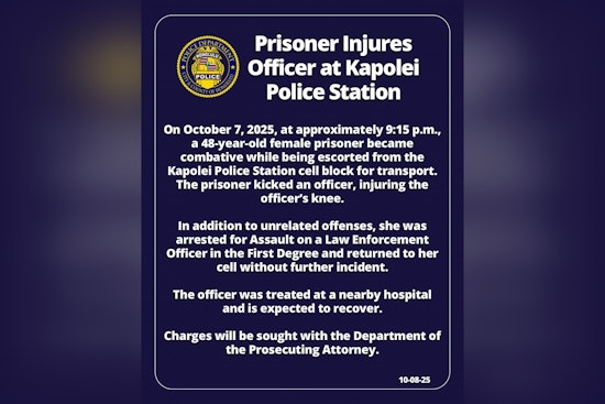 Kapolei Station Officer Injured After Altercation with Detained Woman, New Charges Filed