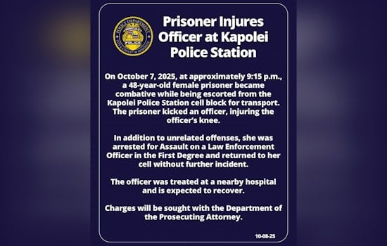 Kapolei Station Officer Injured After Altercation with Detained Woman, New Charges Filed