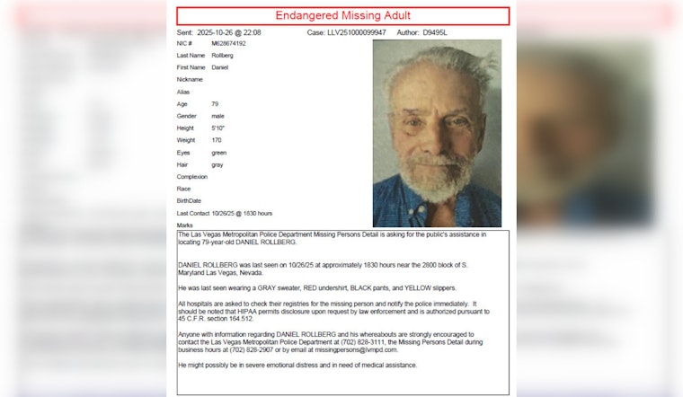 Las Vegas Police Seek Public's Help to Find Missing 79-Year-Old Daniel Rollberg