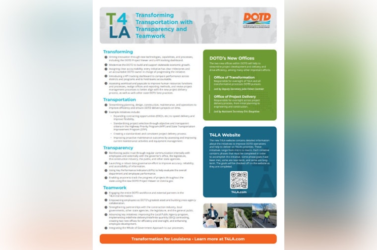 Louisiana DOTD Relaunches T4LA Initiative to Enhance Transparency and Efficiency in Infrastructure Services