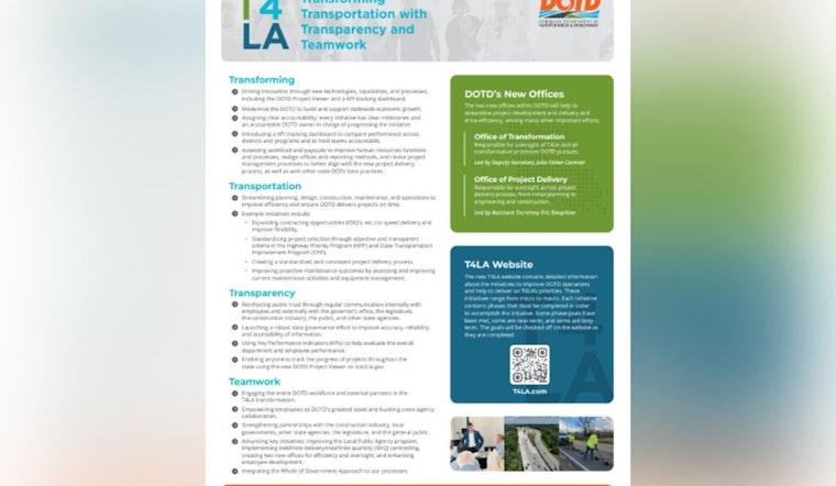 Louisiana DOTD Relaunches T4LA Initiative to Enhance Transparency and Efficiency in Infrastructure Services