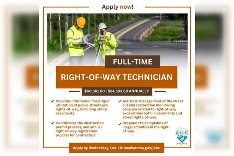 Mankato Seeks Right-of-Way Technician to Enhance City Infrastructure; Applications Close October 15