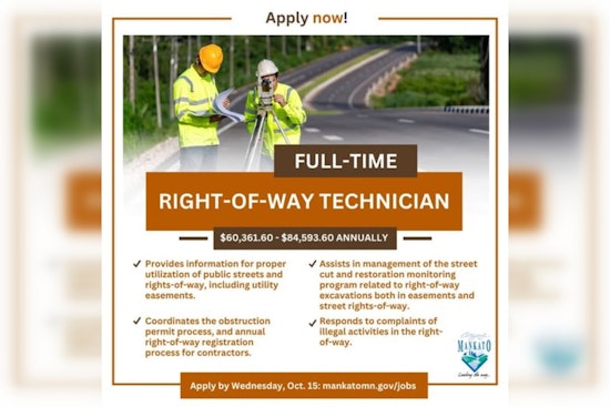 Mankato Seeks Right-of-Way Technician to Enhance City Infrastructure; Applications Close October 15