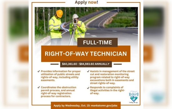 Mankato Seeks Right-of-Way Technician to Enhance City Infrastructure; Applications Close October 15