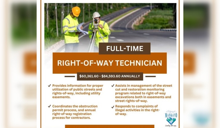 Mankato Seeks Right-of-Way Technician to Enhance City Infrastructure; Applications Close October 15