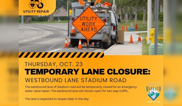 Mankato Traffic Alert: Stadium Road Westbound Lane Closure for Emergency Repairs