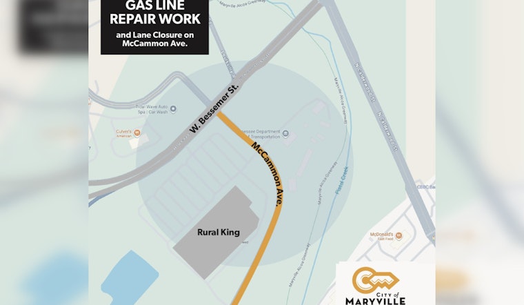 Maryville Commuters Alerted to McCammon Ave Lane Closure for Gas Line Repairs Near Rural King