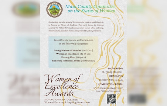 Maui County Opens Nominations for 2025 Women of Excellence Awards Celebrating Local Heroines