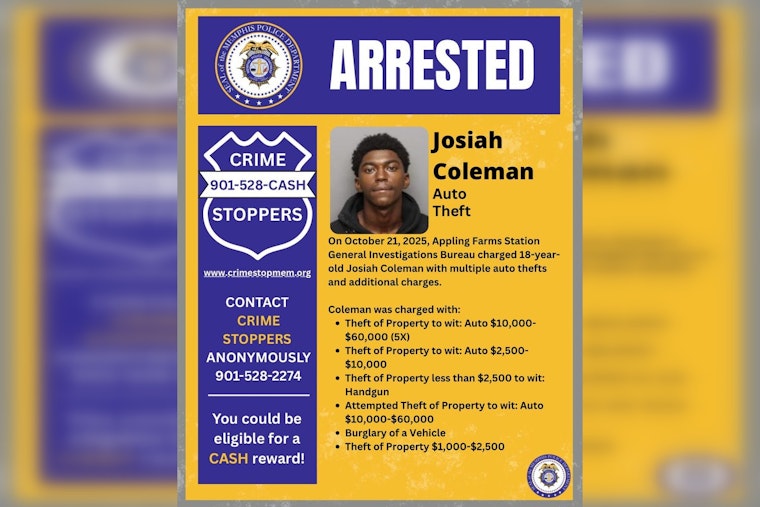 Memphis Police Rearrest Man on Multiple Auto Theft and Burglary Charges While on Bond for Assault