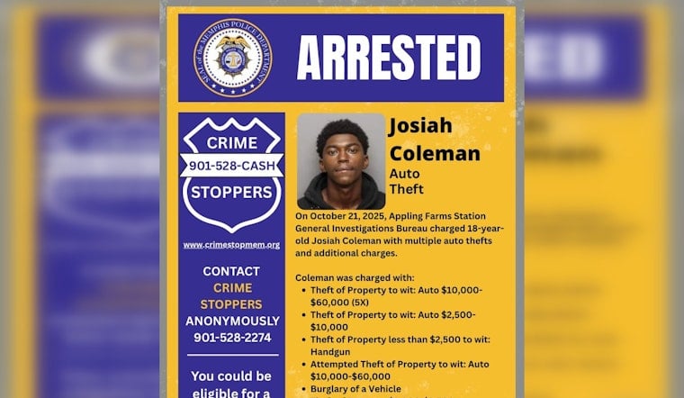 Memphis Police Rearrest Man on Multiple Auto Theft and Burglary Charges While on Bond for Assault