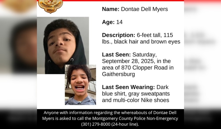 Montgomery County Police Seek Public's Help to Locate Missing 14-Year-Old Dontae Dell Myers
