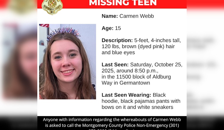 Montgomery County Police Seek Public's Help to Locate Missing 15-Year-Old Carmen Webb