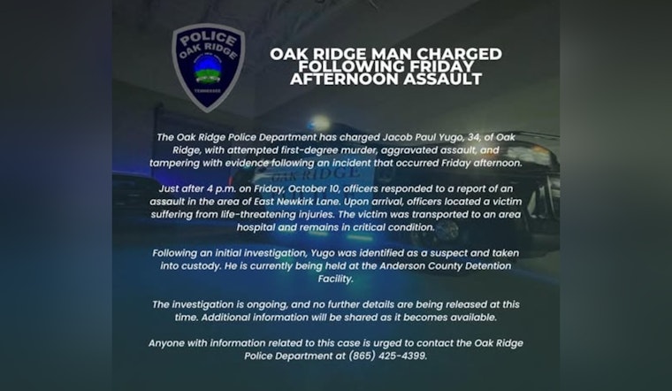 Oak Ridge Man Charged with Attempted Murder Following East Newkirk Lane Assault
