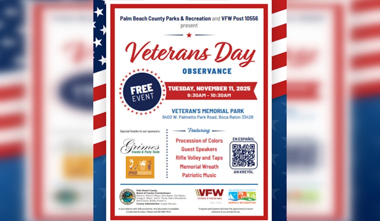 Palm Beach County Honors Veterans with Patriotic Ceremony at Veterans Memorial Park on November 11