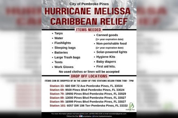 Pembroke Pines Rallies Support for Hurricane Melissa Victims with Essential Supplies Drive