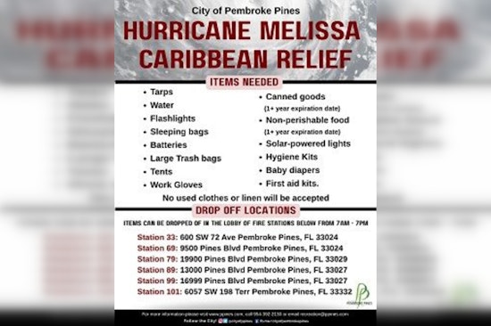 Pembroke Pines Rallies Support for Hurricane Melissa Victims with Essential Supplies Drive