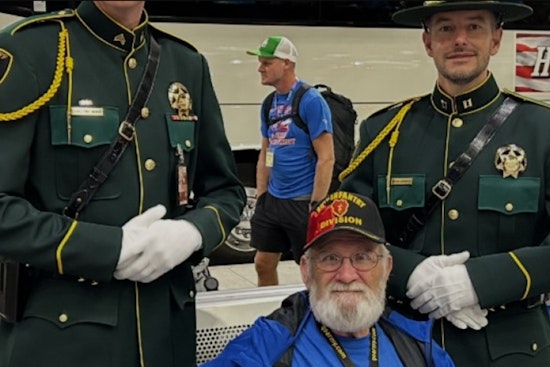 Portland Airport Welcomes Home Honor Flight Veterans with Patriotic Salute by Multnomah County Sheriff's Honor Guard