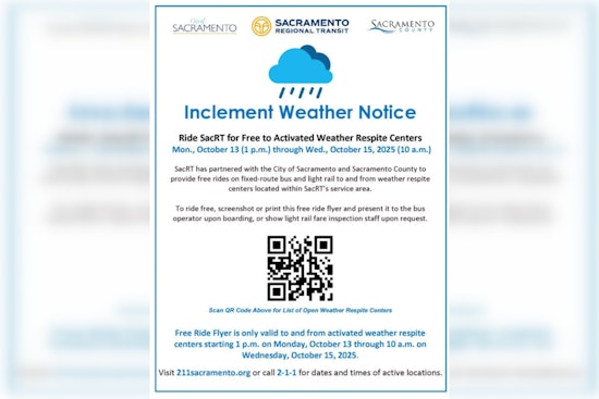 Sacramento Activates Emergency Shelters Ahead of Rainfall, Free Rides on SacRT for Weather Respite