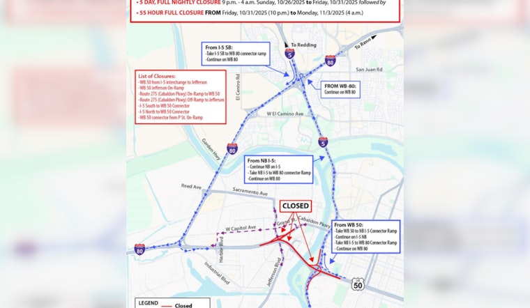 Sacramento Highway 50 Connector To Close For 55 Hours