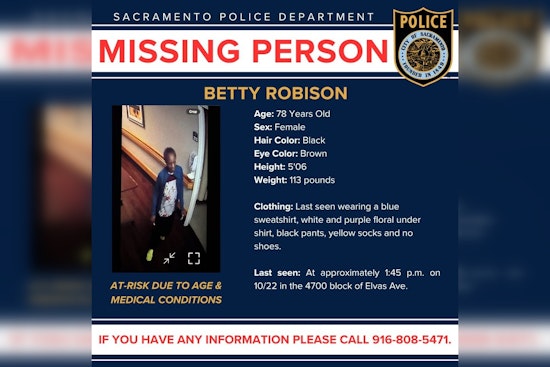 Sacramento Police Seek Public's Aid in Locating Missing At-Risk Senior Betty Robison