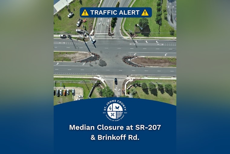 St. Johns County Drivers on Alert as SR-207 and Brinkhoff Rd Median Closure Is Extended Until October 16