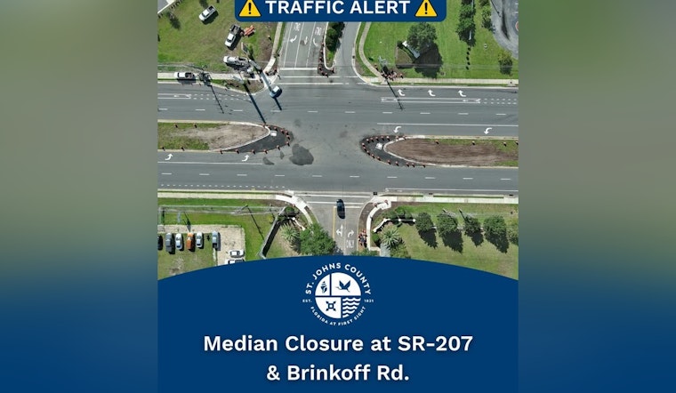 St. Johns County Drivers on Alert as SR-207 and Brinkhoff Rd Median Closure Is Extended Until October 16
