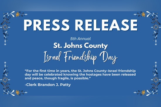 St. Johns County to Celebrate 5th Annual Israel Friendship Day in St. Augustine