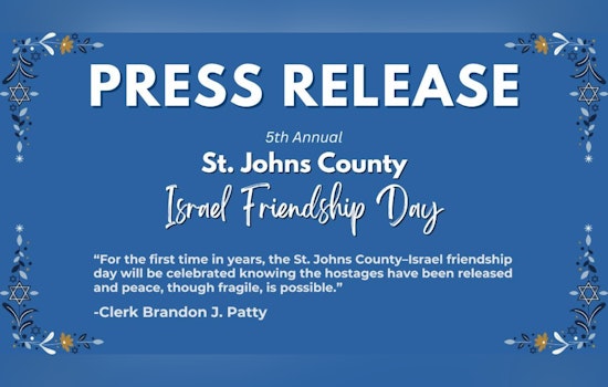 St. Johns County to Celebrate 5th Annual Israel Friendship Day in St. Augustine