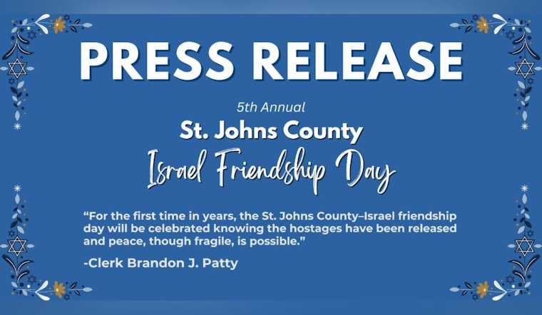 St. Johns County to Celebrate 5th Annual Israel Friendship Day in St. Augustine
