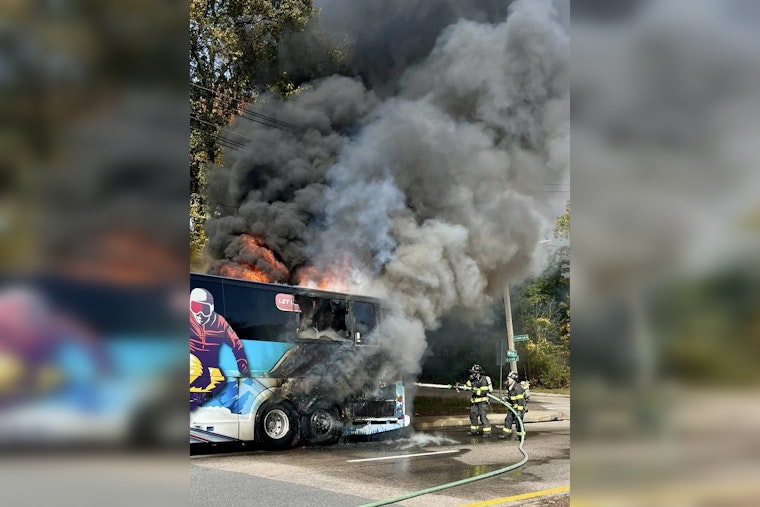 UMass Lowell Marching Band Bus Engulfed in Flames as Students Evacuate Safely in Westwood Emergency