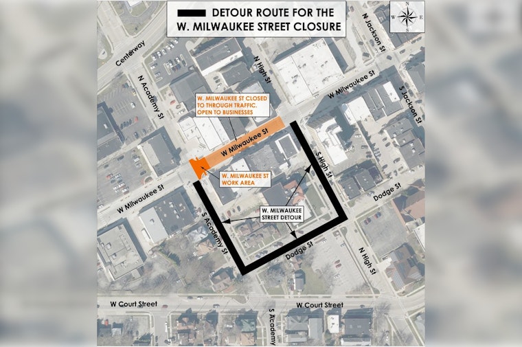 West Milwaukee Street in Janesville Closed for Repairs, Detours and Transit Adjustments in Place